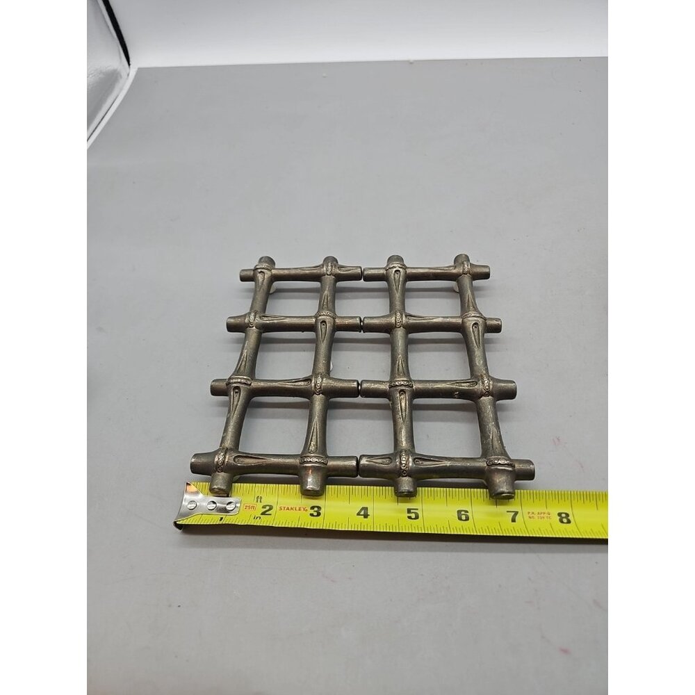 Vintage silver plated  bamboo Trivet Counter Protector expandable 7-10‎ -7”x 7